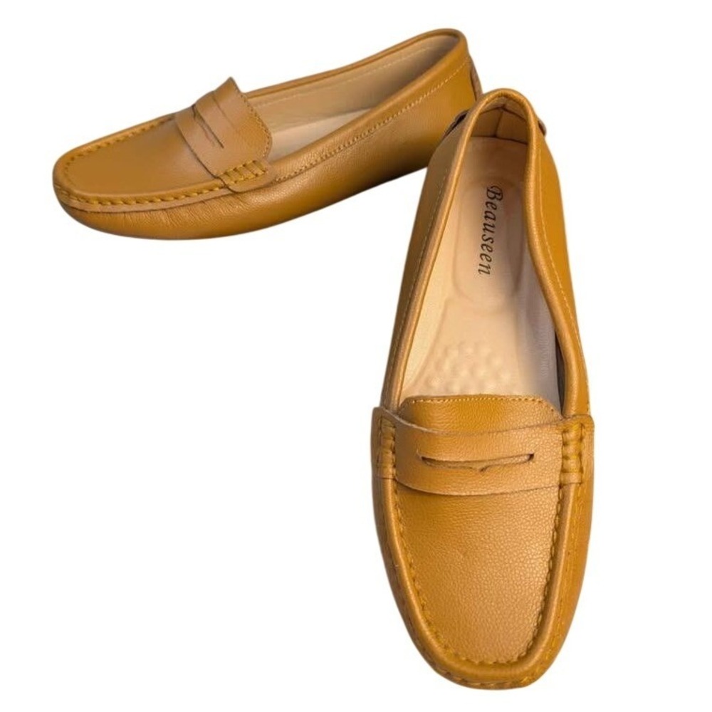 BEAUSEEN ~ Women's Leather Penny Loafers Driving Moccasins ~ Tan~Size 8.5 #2207
